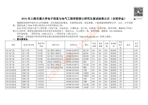 16年上海交大电院考研复试结果公示（含奖学金）-上海交大819考研